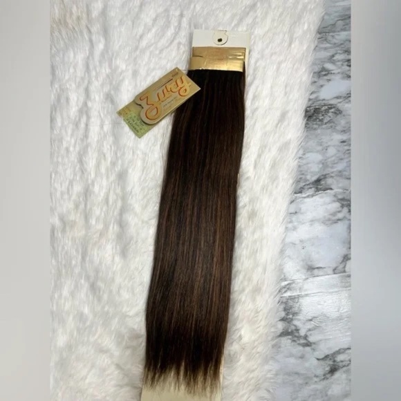 Ultra Silky 100% Human hair extensions 18 In long Black with copper highlights - Picture 1 of 6
